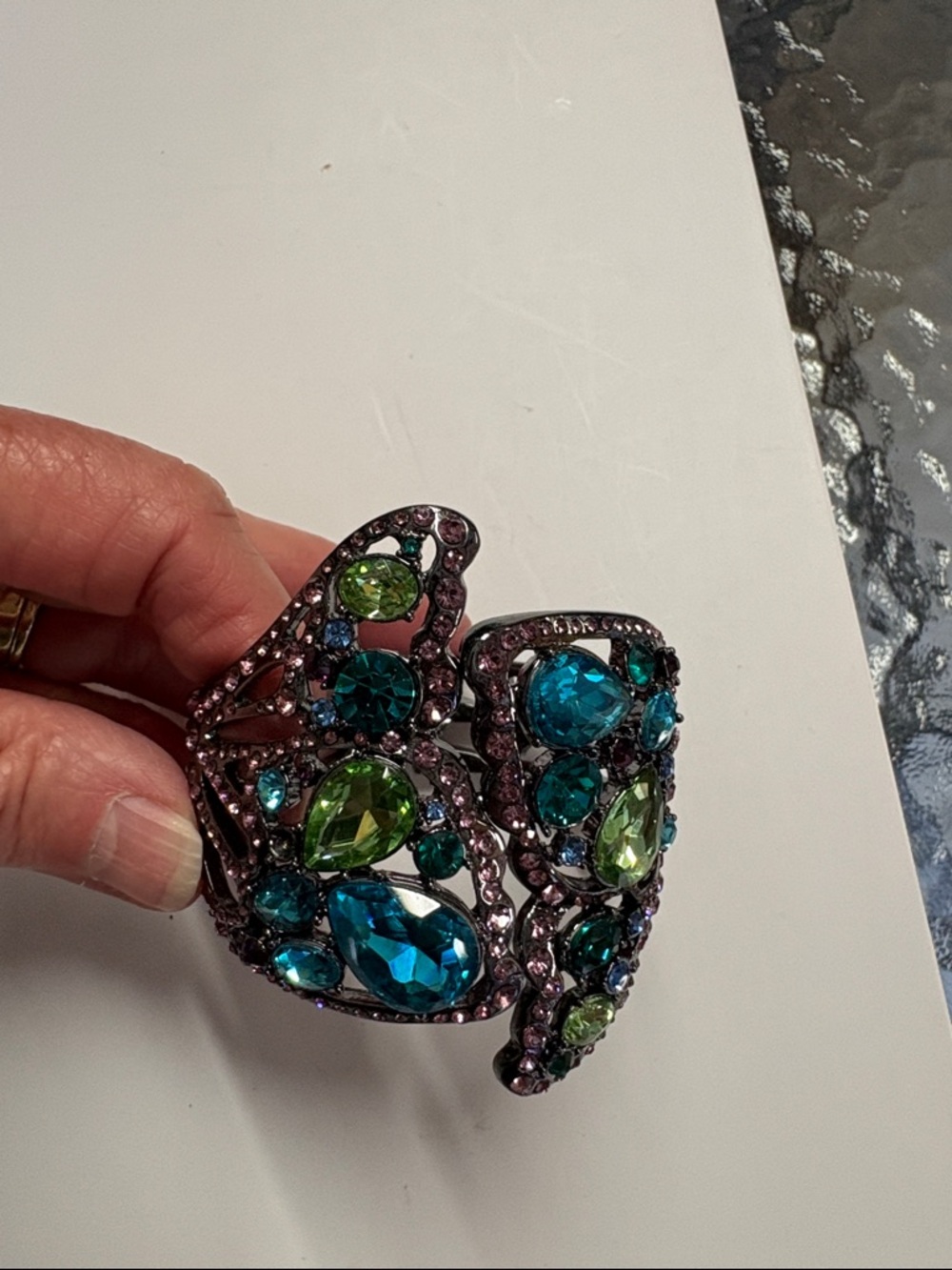 Betsey Johnson Teal and Lime Crystal Statement Cuff Bracelet